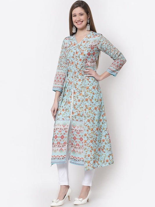 Myshka Women Blue Floral Printed Kurta - S