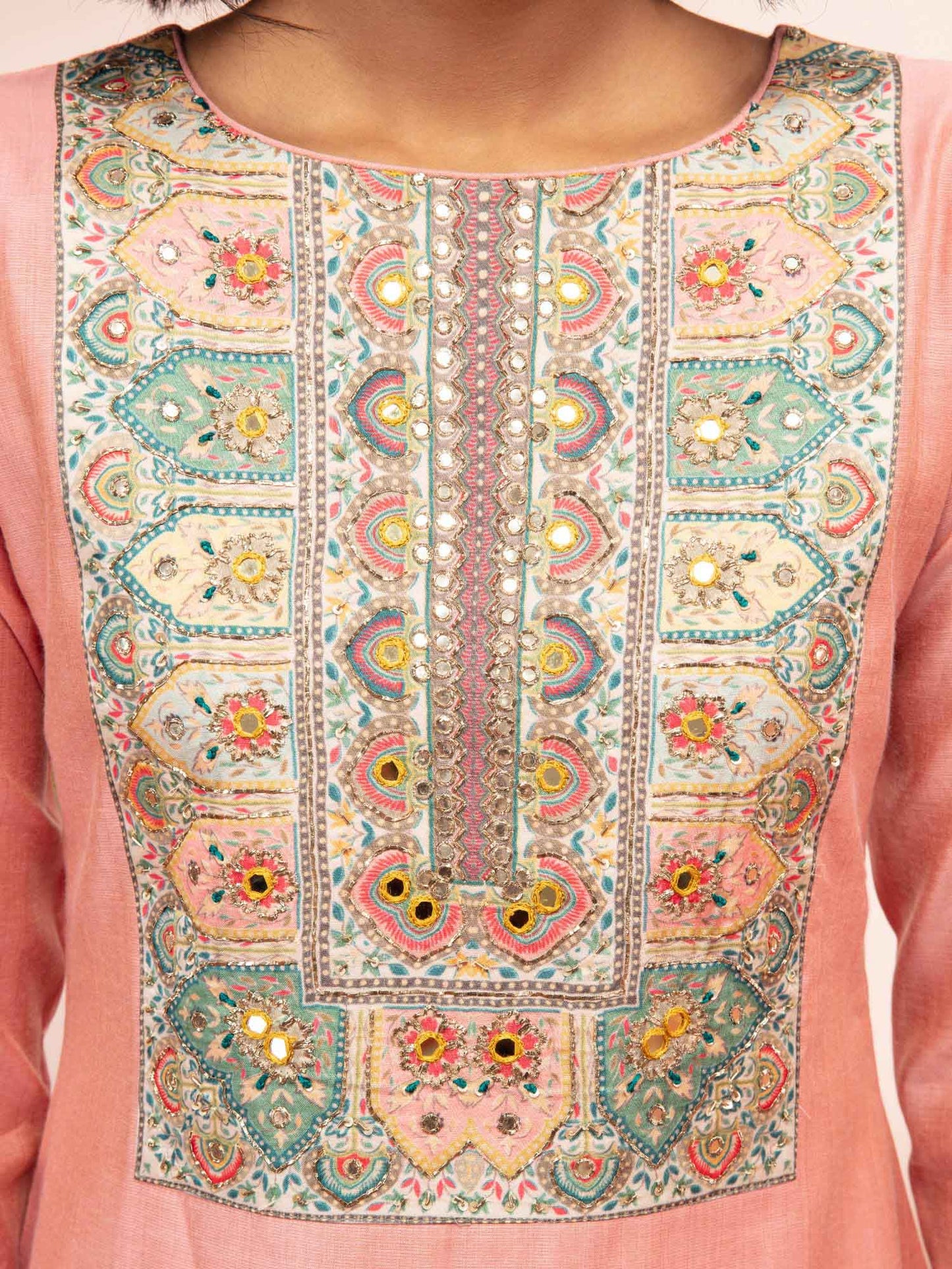 Likha Shaan-E-Avadh Peach Zari Mirror Work Kurta, Pant & Dupatta LIKSKD131 (Set of 3)