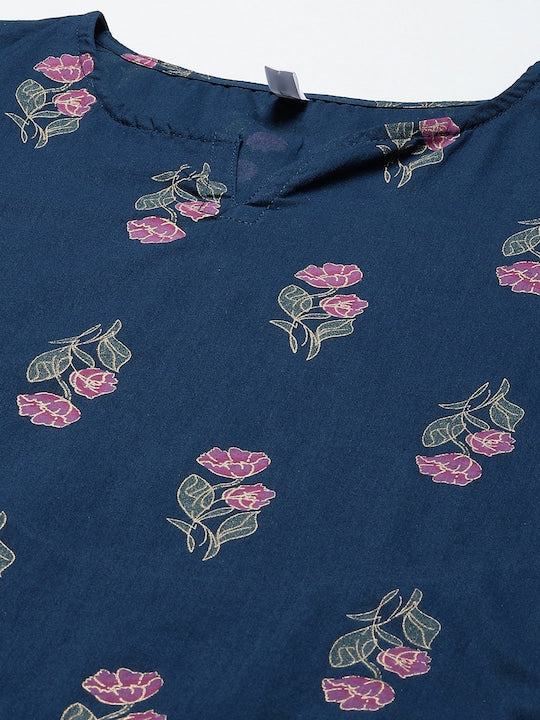 Yufta Women Teal Blue & Green Floral Printed Floral Kurta