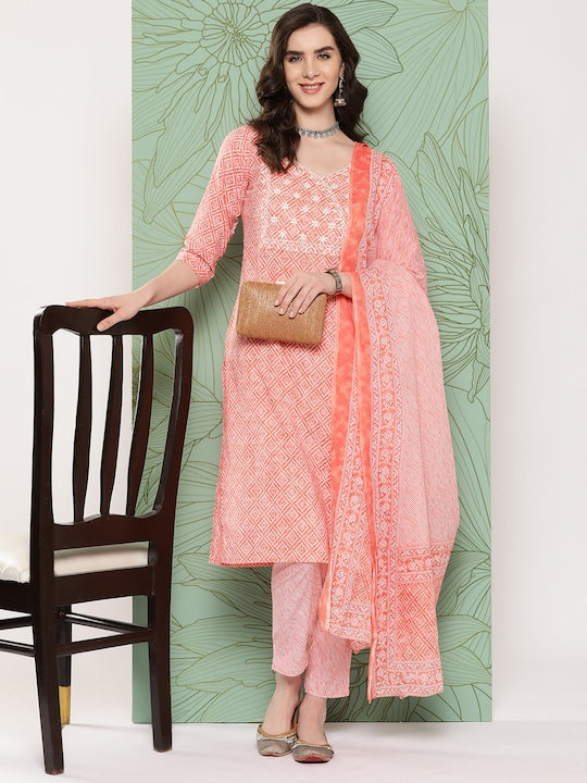 Yufta Women Ethnic Motifs Embroidered Kurta with Trousers & Dupatta