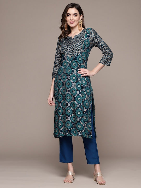 Anubhutee Women Floral Printed Gotta Patti Kurta