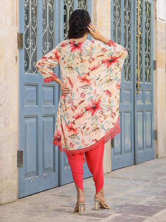 Scakhi Floral Printed Poncho & Dhoti Pant