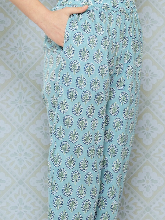 Yufta Women Ethnic Motifs Printed Regular Pure Cotton Kurta with Trousers & With Dupatta