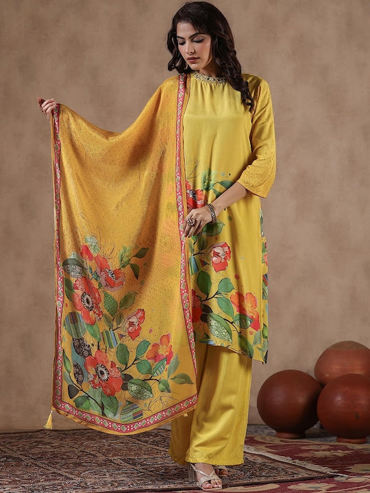 Scakhi Floral Printed Kurta With Trousers & Dupatta