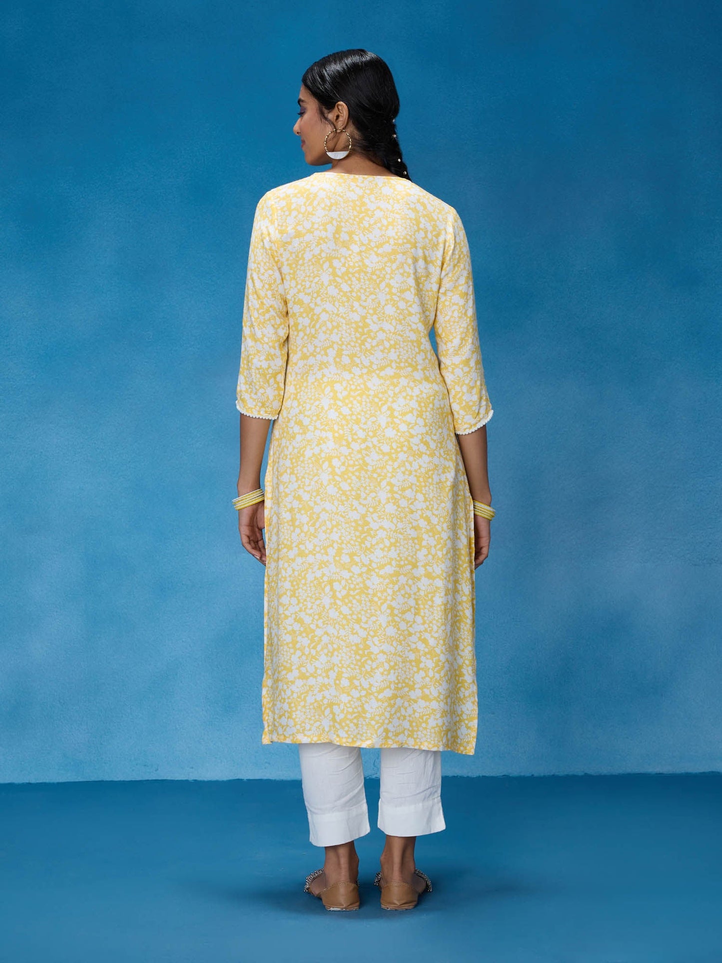 Likha Yellow Rayon Embroidered Printed Kurta LIKKUR201