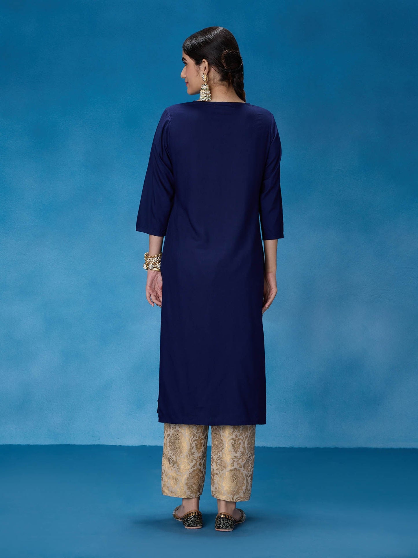 Likha Navy Blue Rayon Printed Kurta LIKKUR202