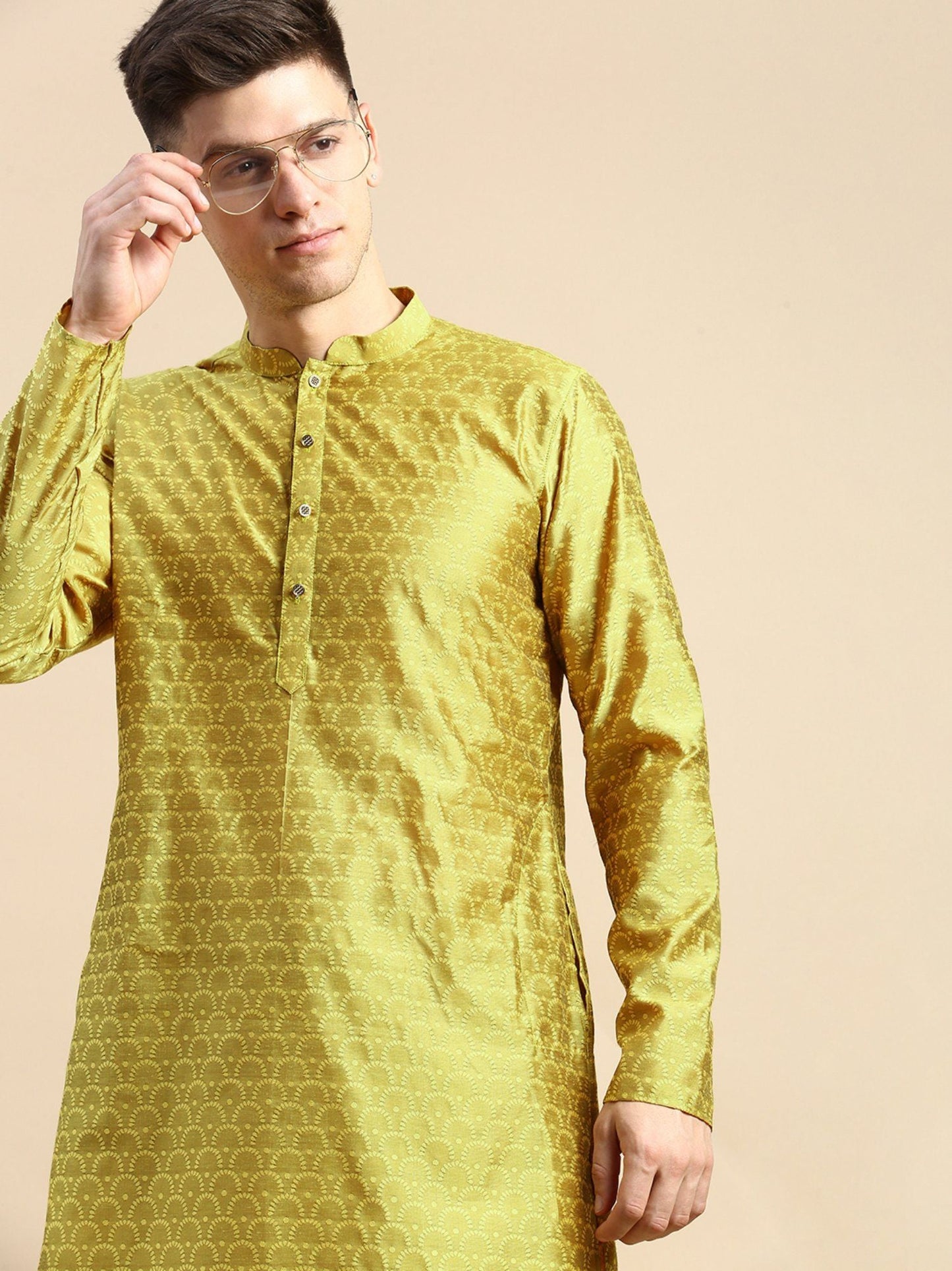 Amodh by Kisah Mens Golden Kurta Trousers (Set of 2)