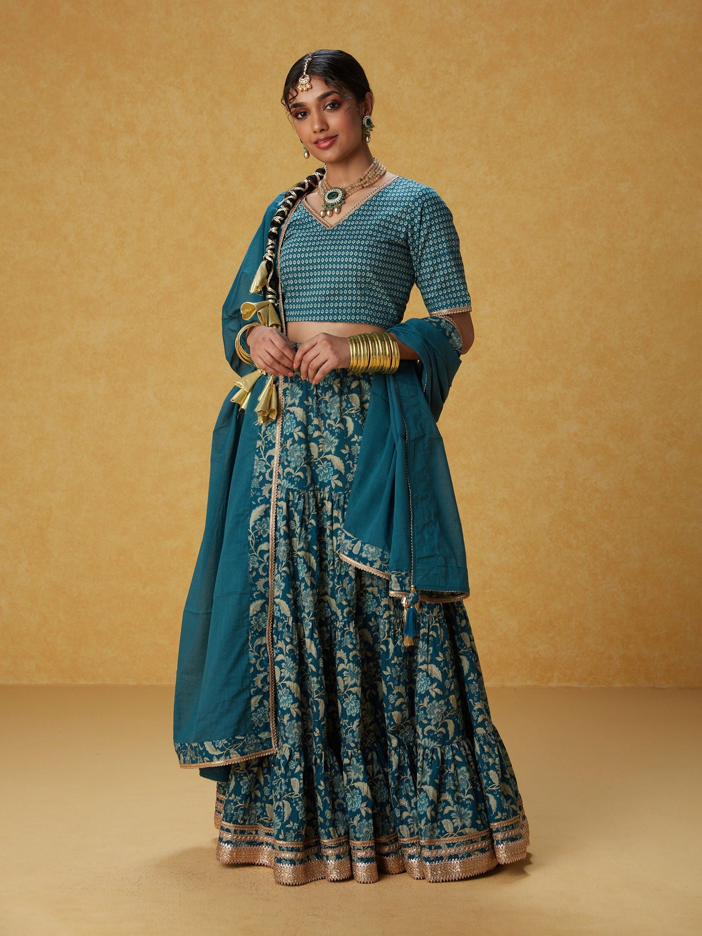 Likha Ghoomar Blue Printed Lehenga and Choli with Dupatta LIKLEH07 (Set of 3)