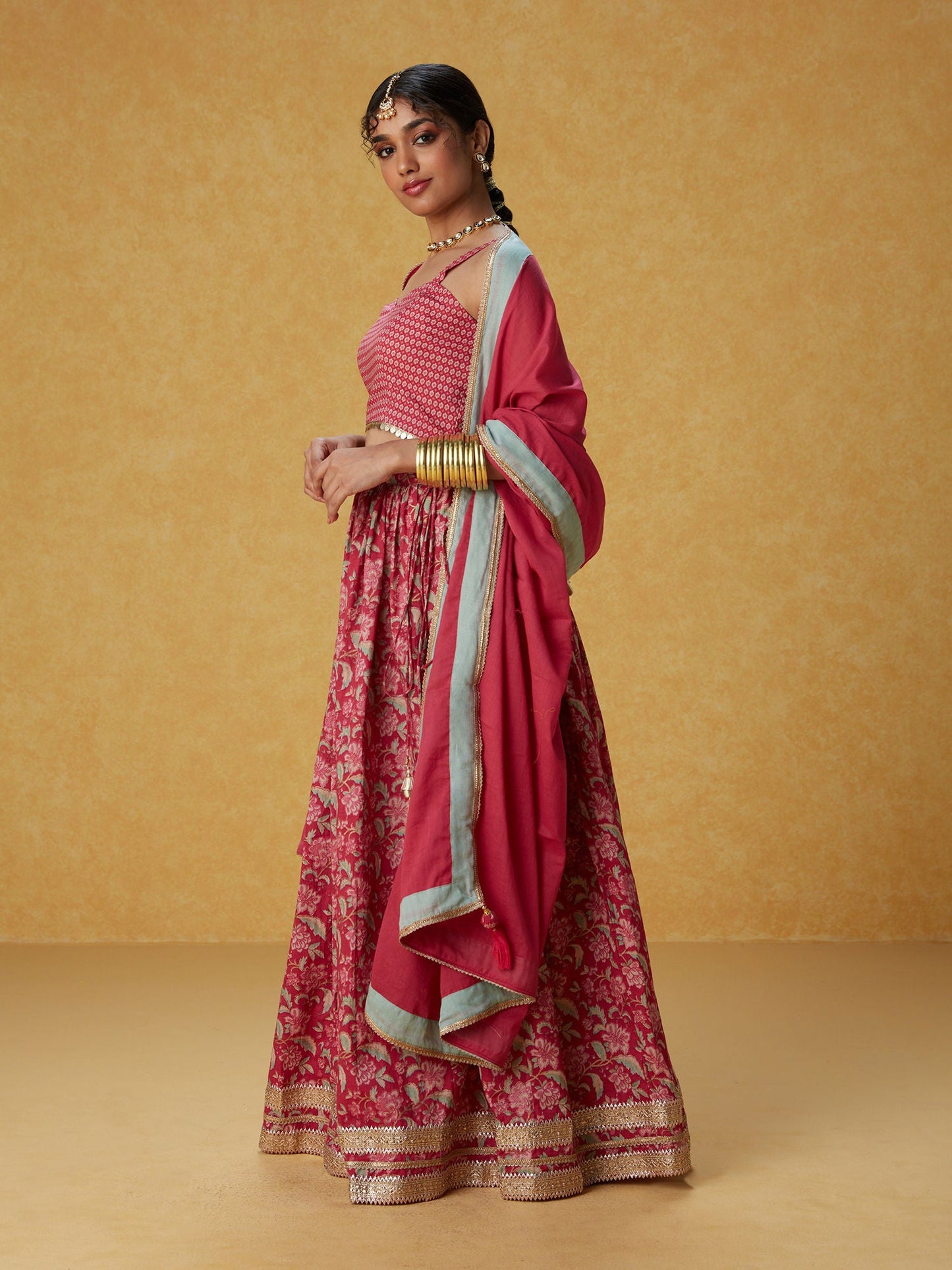 Likha Ghoomar Pink Printed Lehenga and Choli with Dupatta LIKLEH11 (Set of 3)