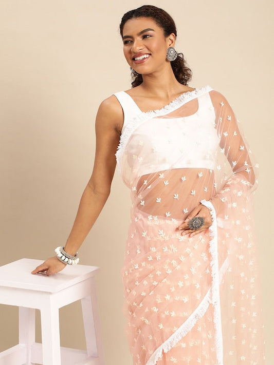 Kasee Ethnic Motifs Embroidered Net Saree