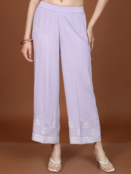 Vishudh Lavender Floral Embroidered Regular Kurta with Palazzos