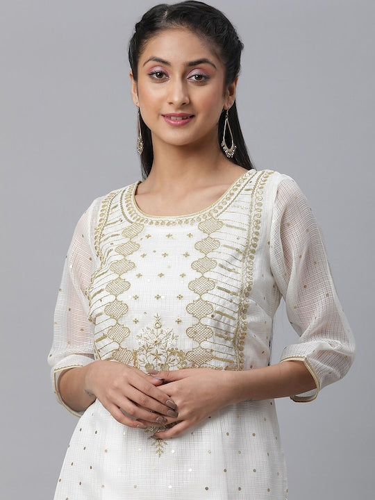 Aurelia Ethnic Embroidered Layered A-Line Kurta with Trousers