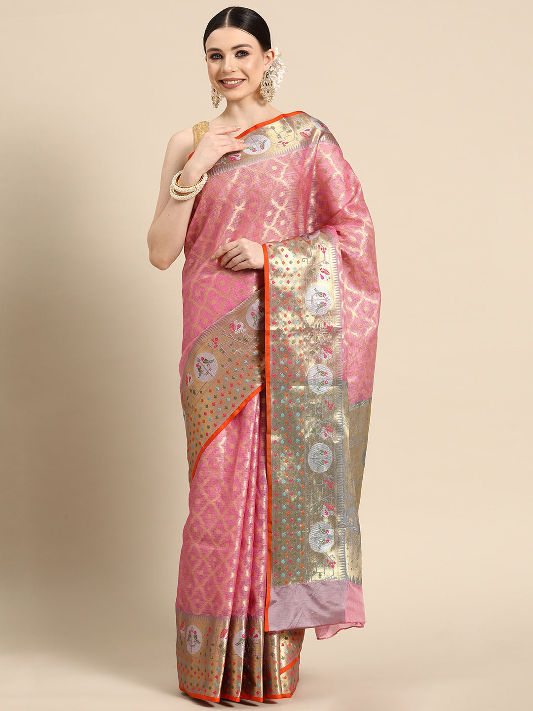 Silk Land Woven Design Zari Tissue Kota Saree