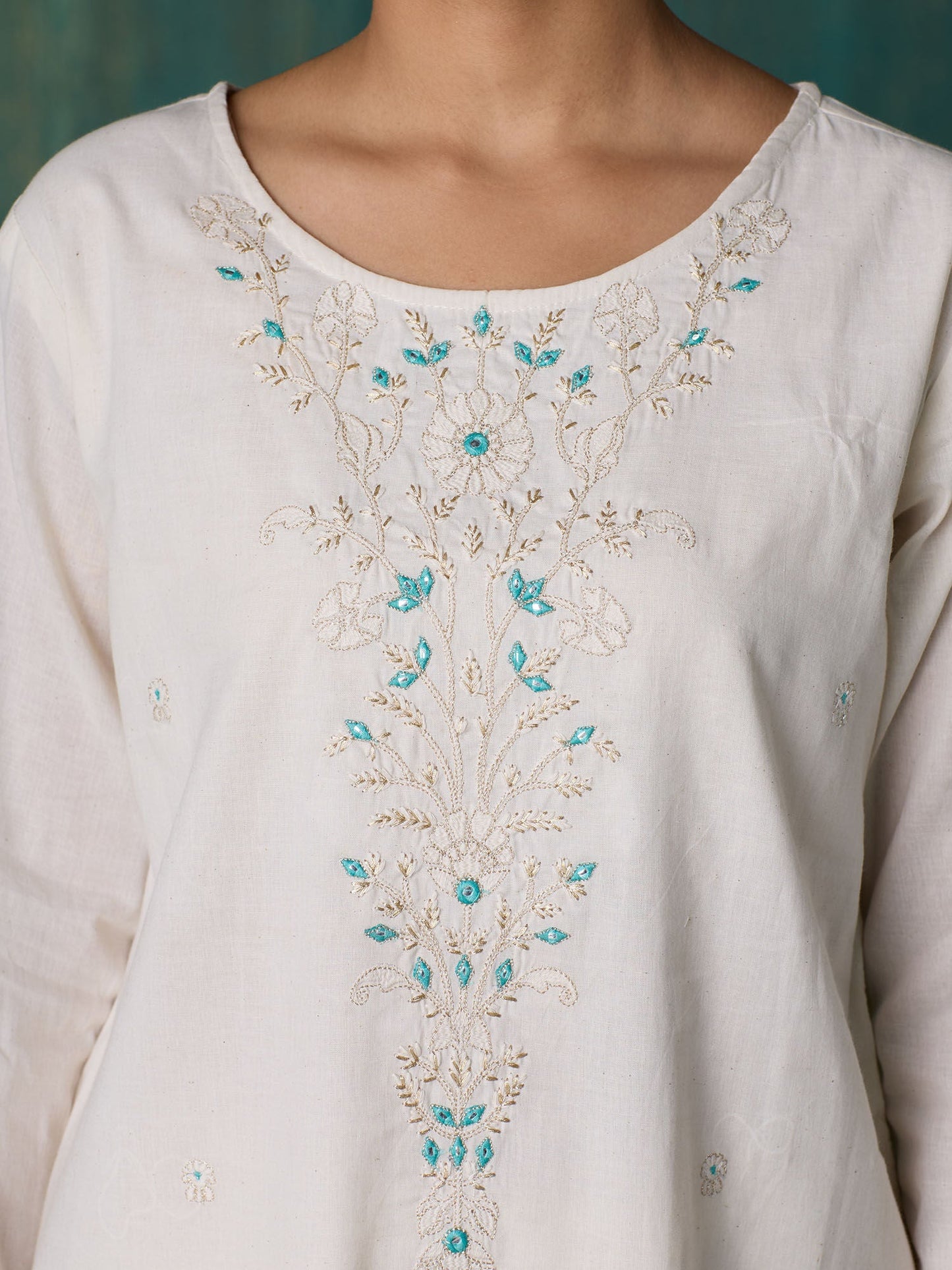 Likha Off white Tonal embrodiery Kurta Pant and Brocade Dupatta LIKSKD253 (Set of 3)