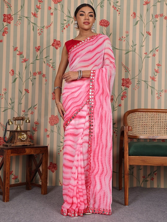 House of Pataudi Leheriya Mirror Work Saree