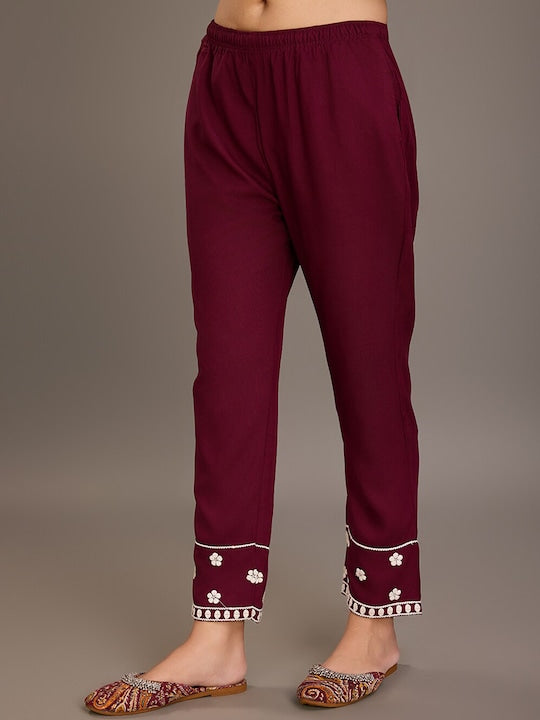 House of Pataudi Floral Embroidered Round Neck Kurta With Trousers & Dupatta