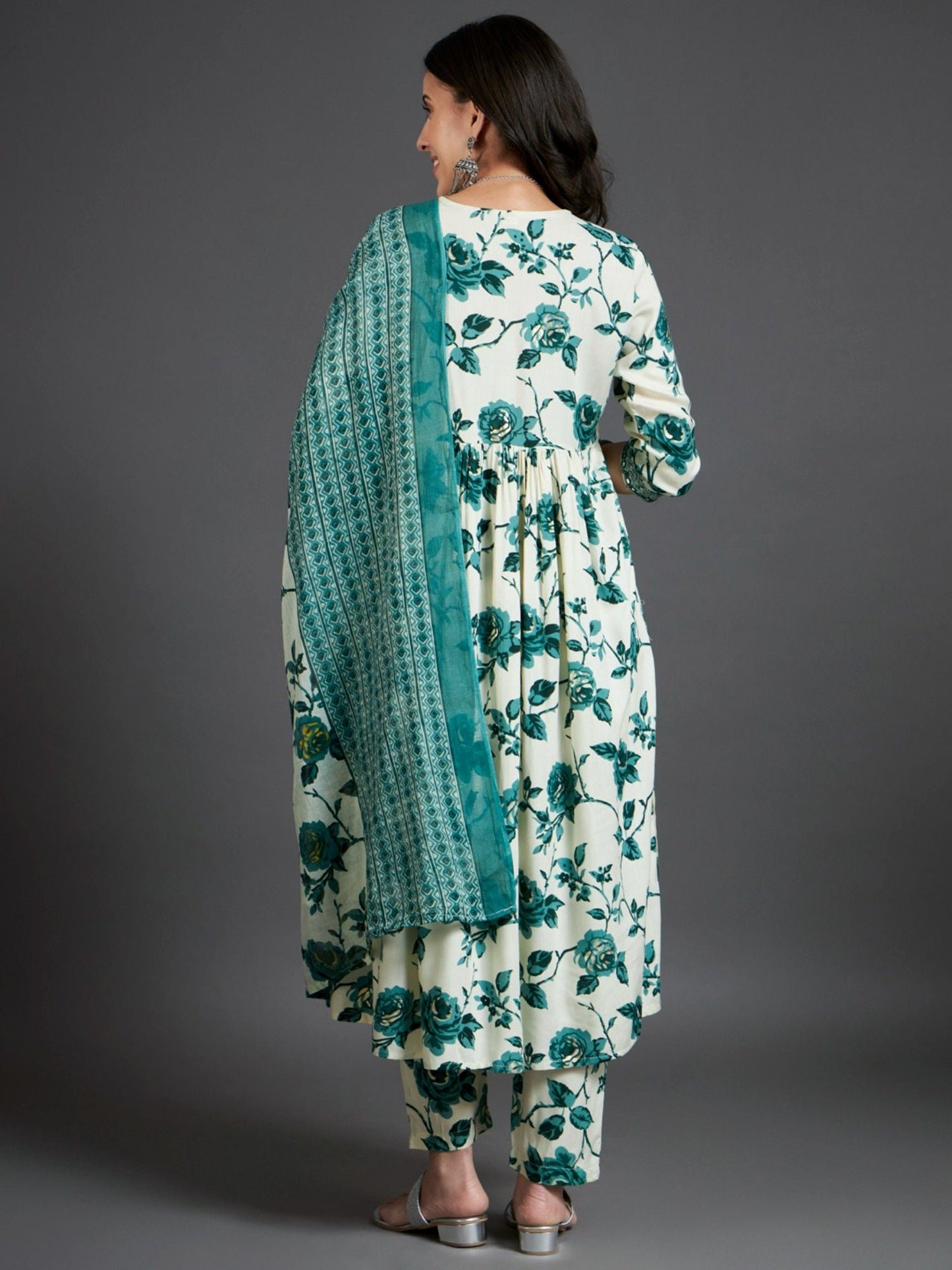 Heeposh Printed A-Line Kurta and Pants with Mulmul Printed Dupatta (Set of 3)