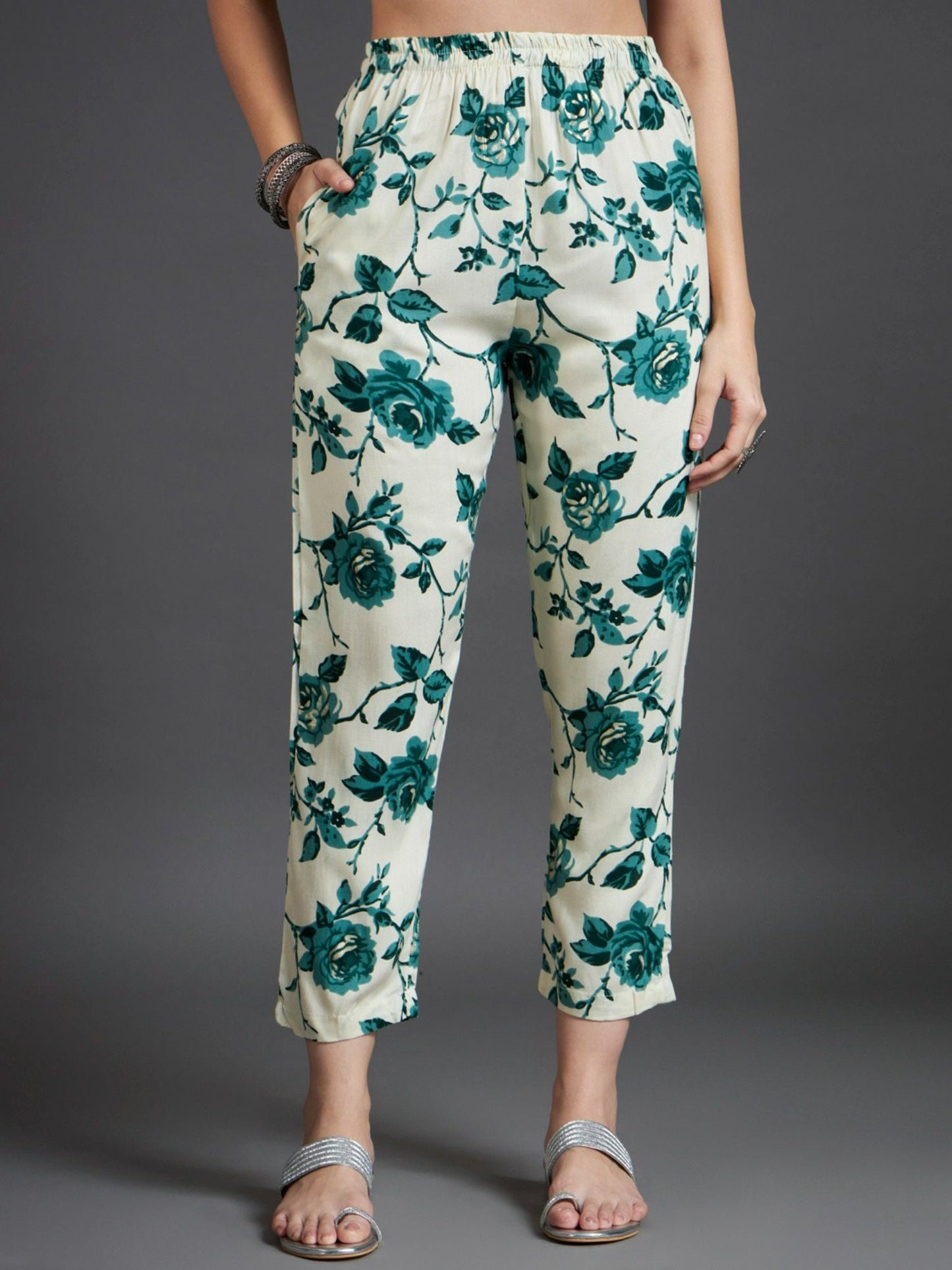 Heeposh Printed A-Line Kurta and Pants with Mulmul Printed Dupatta (Set of 3)