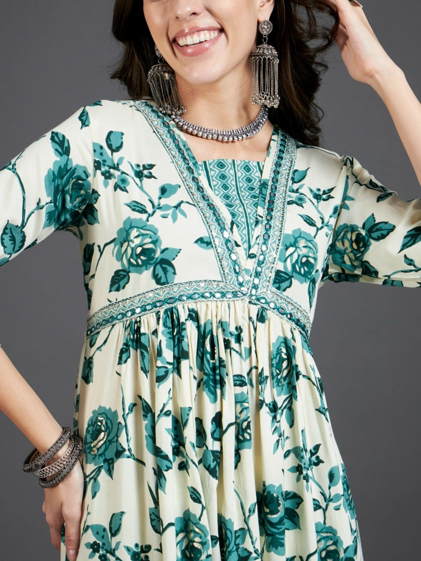 Heeposh Printed A-Line Kurta and Pants with Mulmul Printed Dupatta (Set of 3)