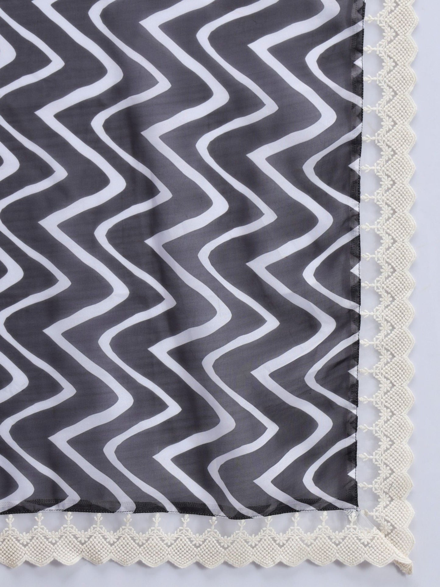 Heeposh White Dobby Weaved Embroidered Flared Kurta and Pants with Printed Dupatta (Set of 3)