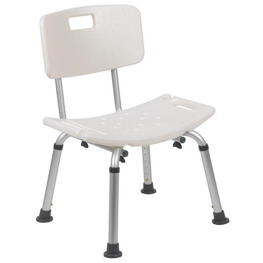 HERCULES Series Tool-Free and Quick Assembly, 300 Lb. Capacity, Adjustable White Bath & Shower Chair with Back