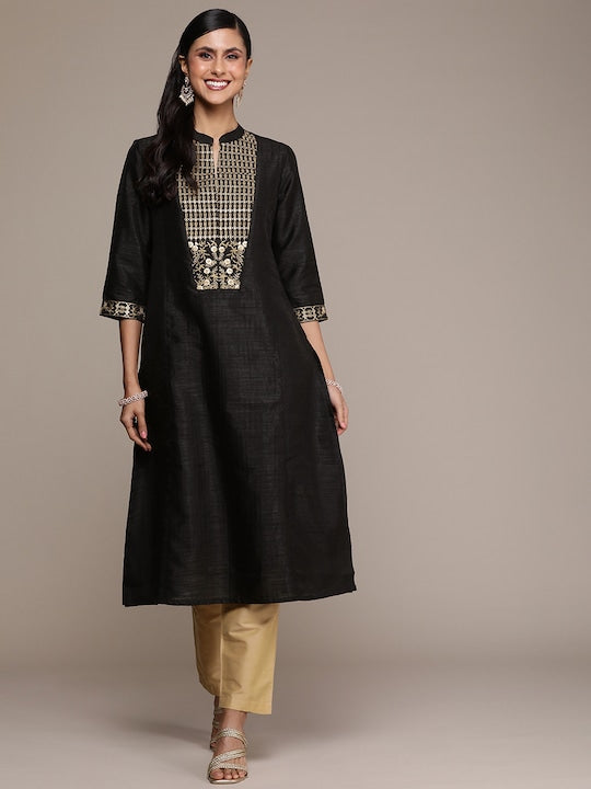 House of Pataudi Jashn Ethnic Motifs Yoke Design Sequinned Kurta