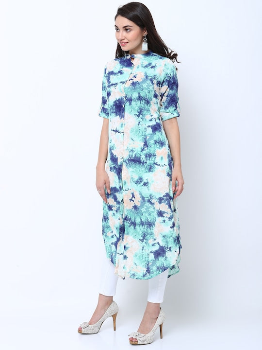 Vishudh Women Sea Green & White Printed Straight Kurta