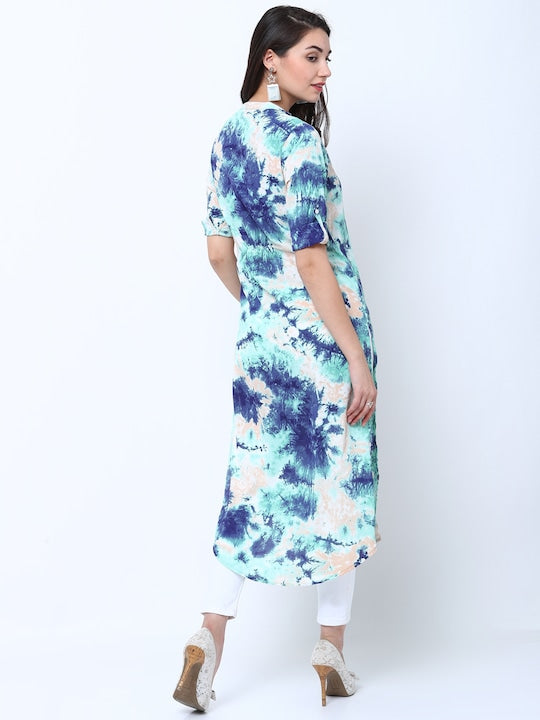 Vishudh Women Sea Green & White Printed Straight Kurta