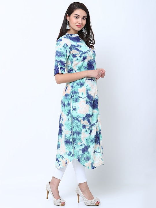 Vishudh Women Sea Green & White Printed Straight Kurta