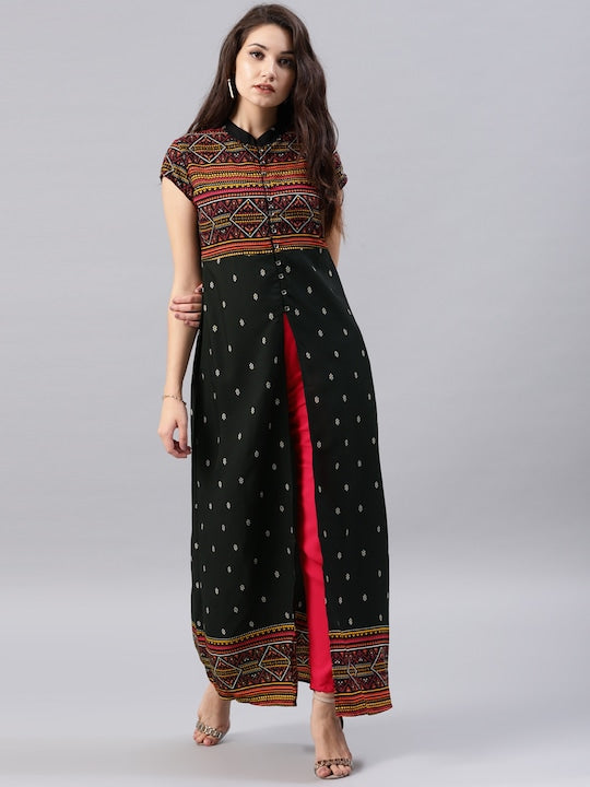 Vishudh Women Black Printed A-Line Kurta