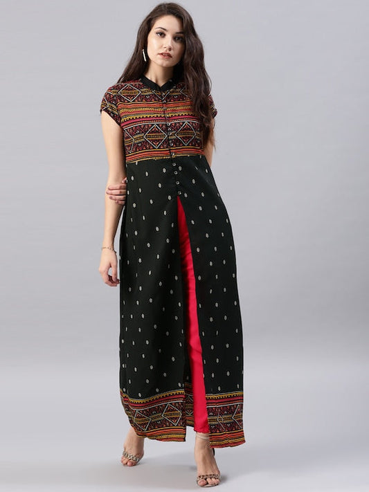 Vishudh Women Black Printed A-Line Kurta