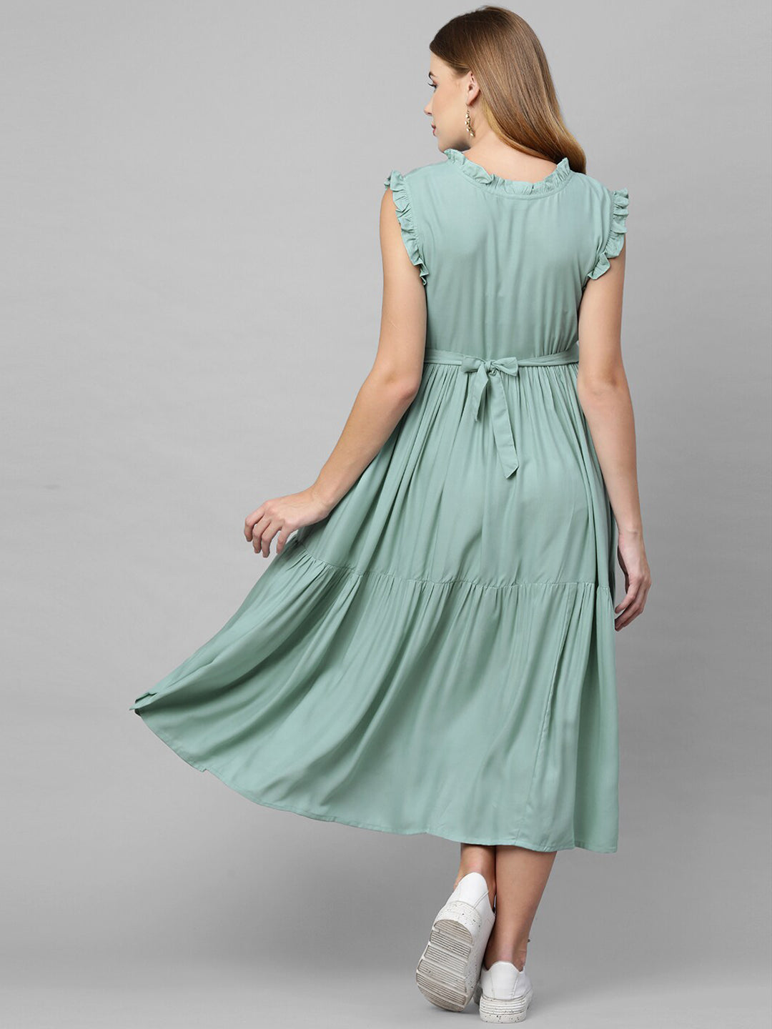 MomToBe Green Maternity A-Line Midi Nursing Dress