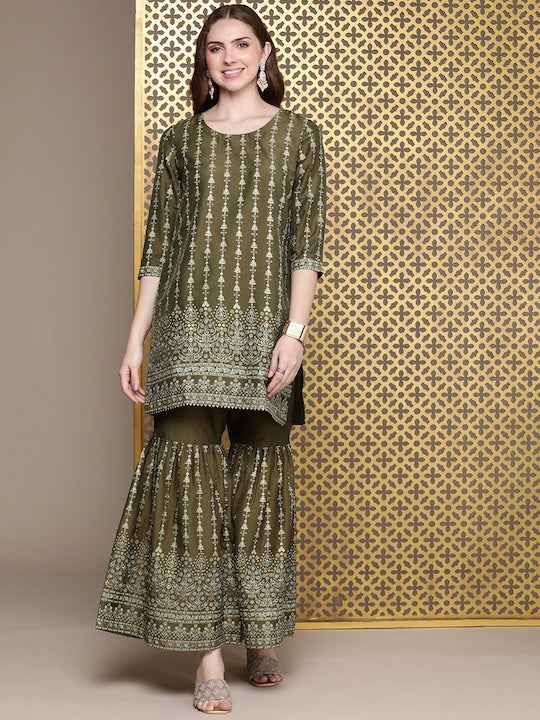 House of Pataudi Ethnic Motifs Printed Regular Jashn Kurta with Sharara