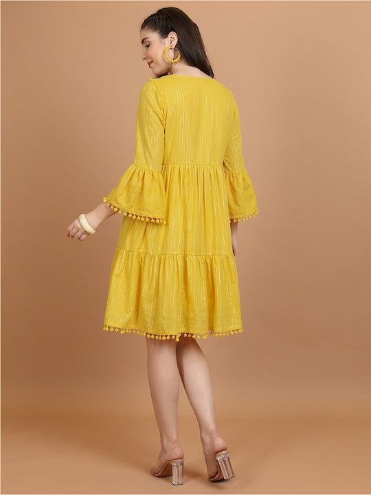 Vishudh Yellow Floral Embroidered A-Line Dress