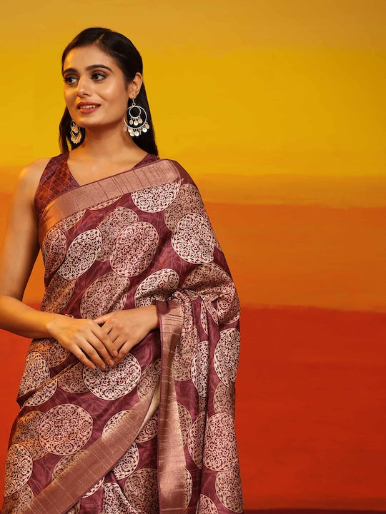 Silk Land Ethnic Motifs Printed Zari Art Silk Banarasi Saree