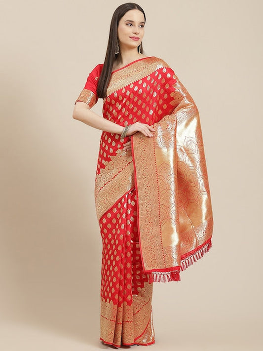 Saree mall Red & Gold-Toned Ethnic Motifs Silk Blend Banarasi Sarees