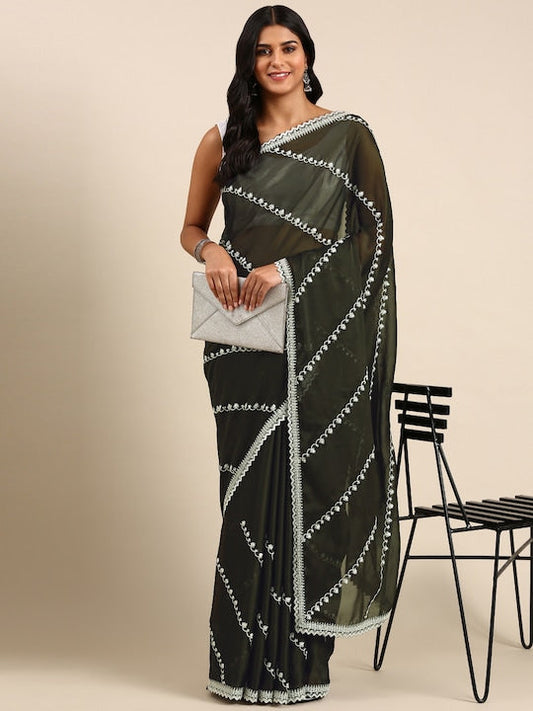 Kasee Striped Embroidered Art Silk Saree