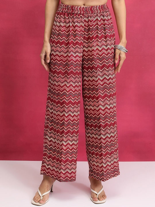 Vishudh Floral Printed Regular Pure Cotton Notch Neck Straight Kurta With Palazzo