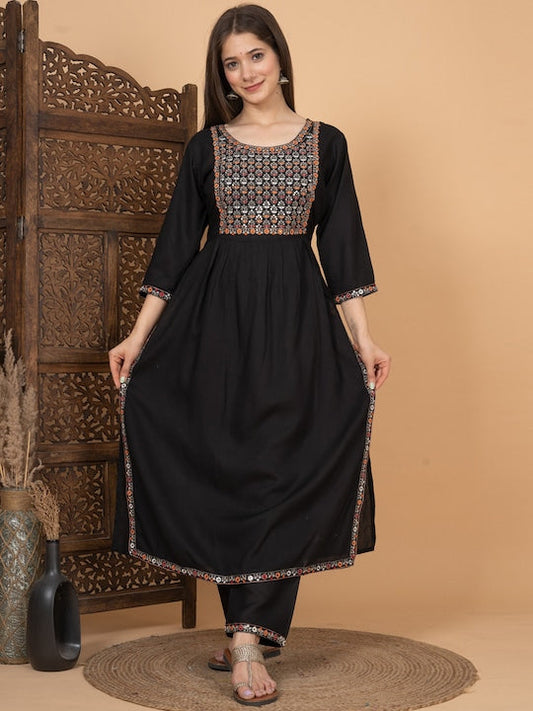 Singni Ethnic Motifs Embroidered Sequinned A-Line Kurta with Trousers & Dupatta