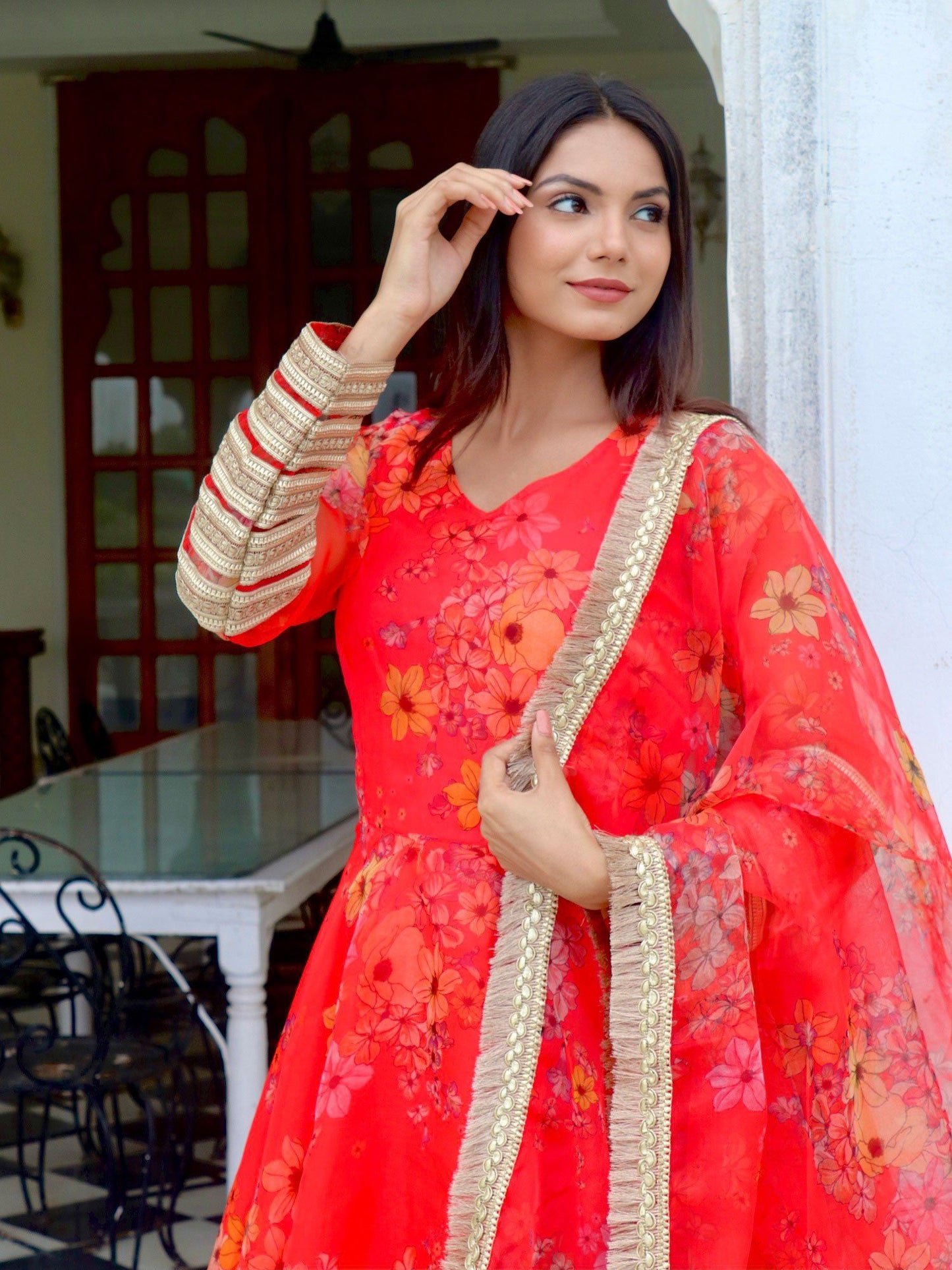 ONEWE INDIA Radhamani Suit Set (Set of 3) - Red