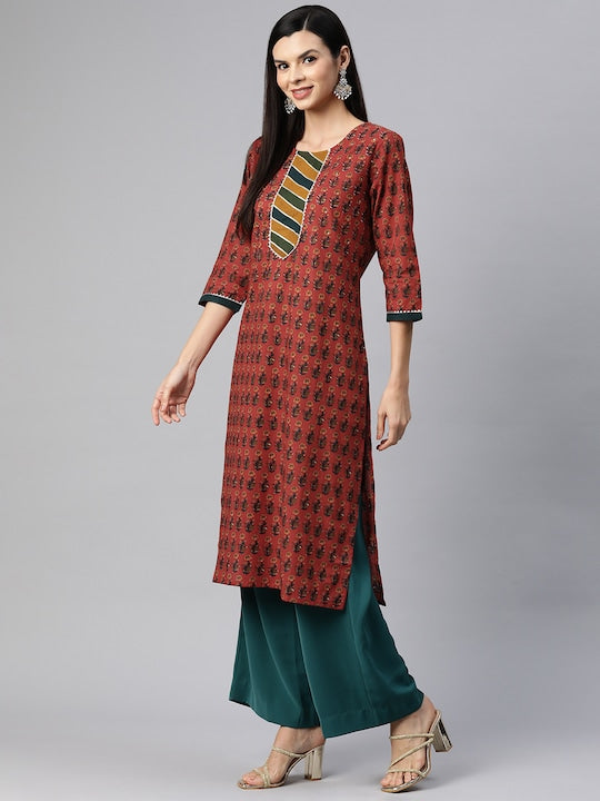 Readiprint Fashions Women Floral Printed Gotta Patti Cotton Kurta