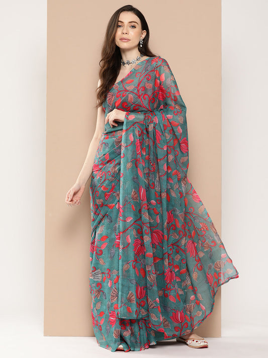 Ahalyaa Floral Poly Chiffon Saree