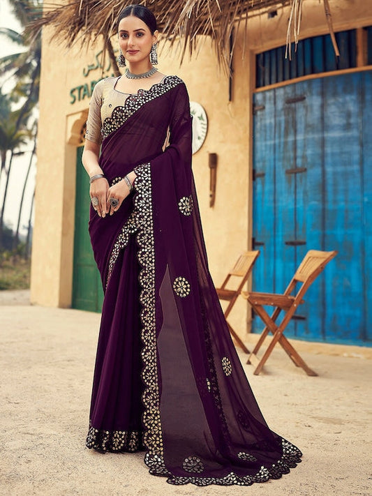 Satrani Floral Embroidered Dabu Saree