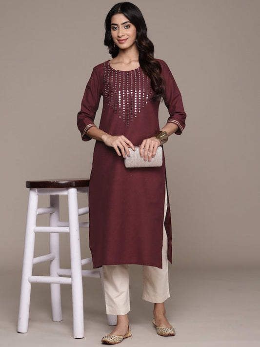 Anubhutee Yoke Design Mirror Work Kurta