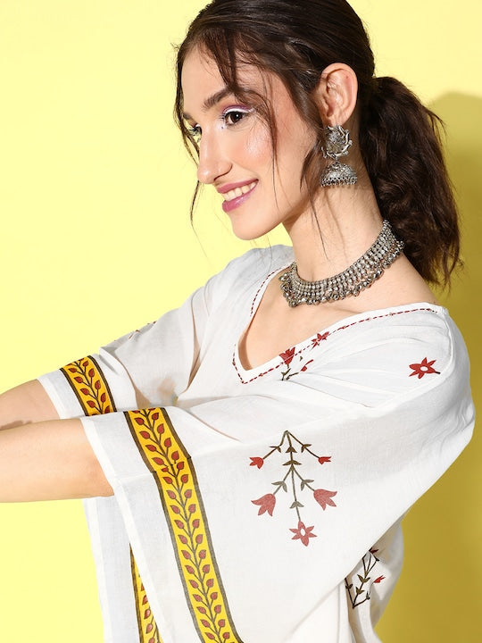 Yufta Floral Printed Flared Sleeves Sequinned Kaftan Kurta