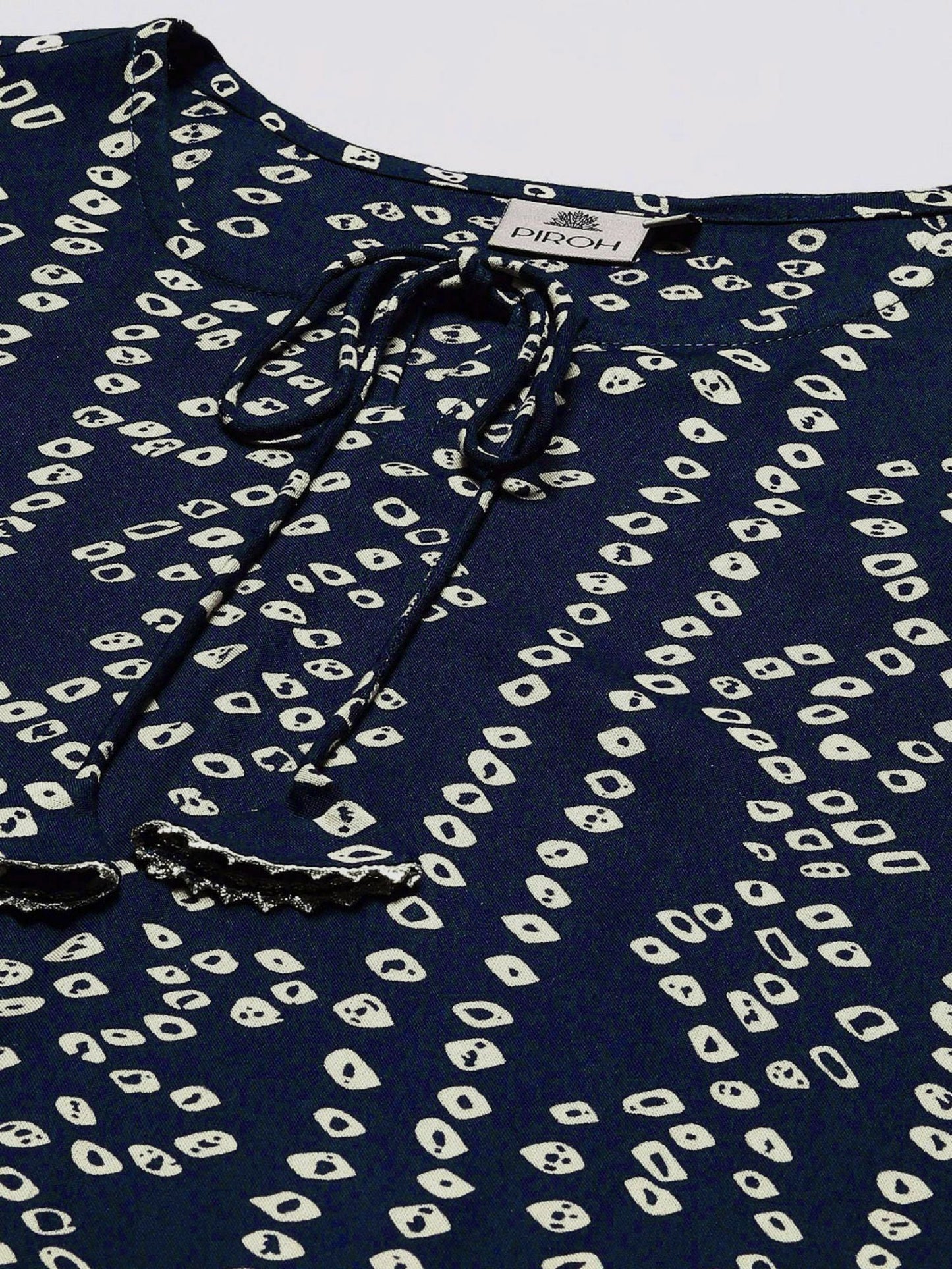 PIROH Womens Rayon Bandhani Print Straight Kurta - Ink Blue