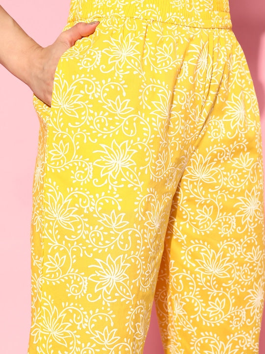 Yufta Ethnic Motifs Printed Pure Cotton Kurta with Trousers & With Dupatta
