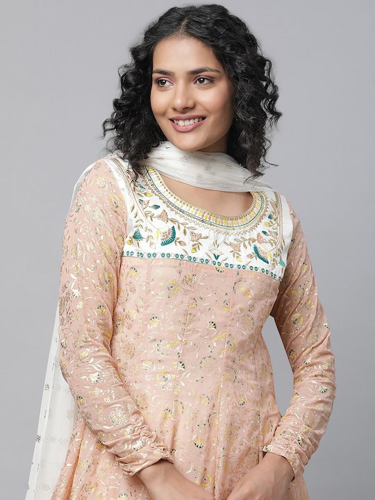 Aurelia Floral Printed Thread Work Kurta With Leggings & Dupatta