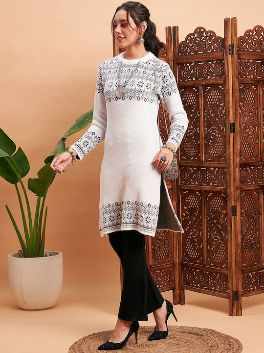 Shae by Sassafras Black Ethnic Motifs Self Design Woolen Straight Kurta