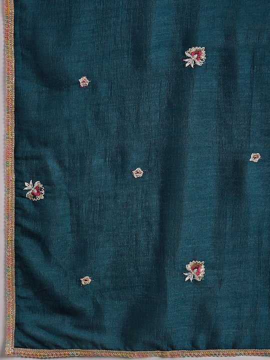 Sangria Ethnic Motifs Embroidered Regular Kurta With Trousers & With Dupatta